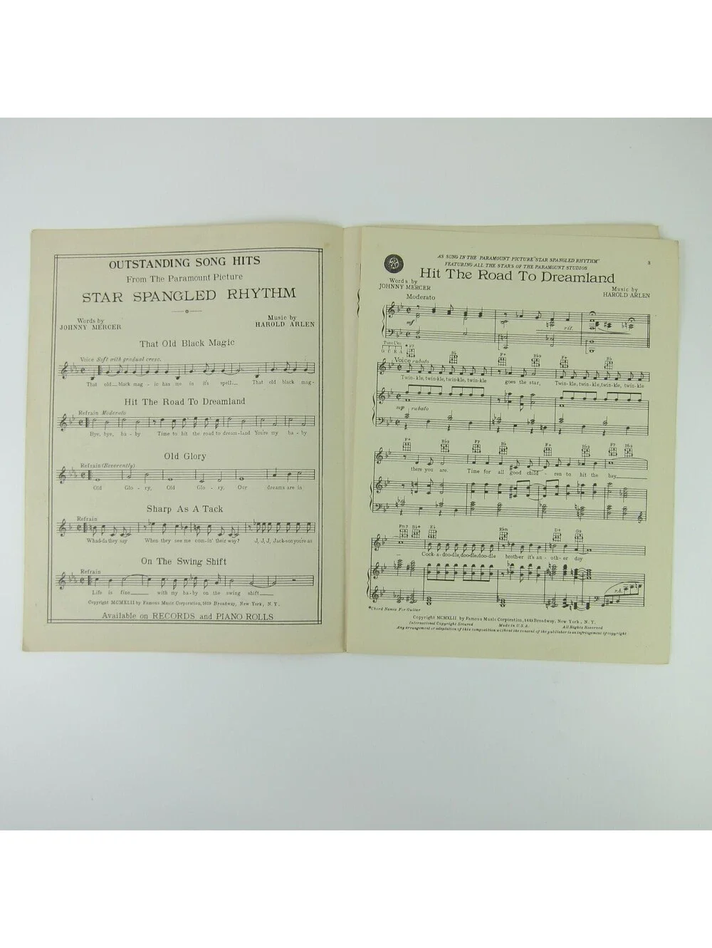 Sheet Music Hit The Road To Dreamland Star Spangled Rhythm Film Vintage 1942